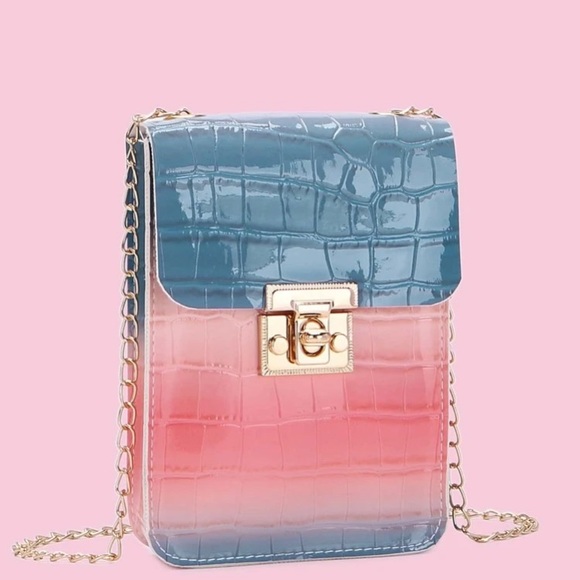 Crocodile Ombré pink | blue  | gold chain | crossbody mini bag - Picture 6 of 12
